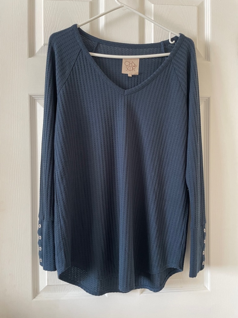 Chaser navy blue waffle minimalist long sleeved tee shirt
